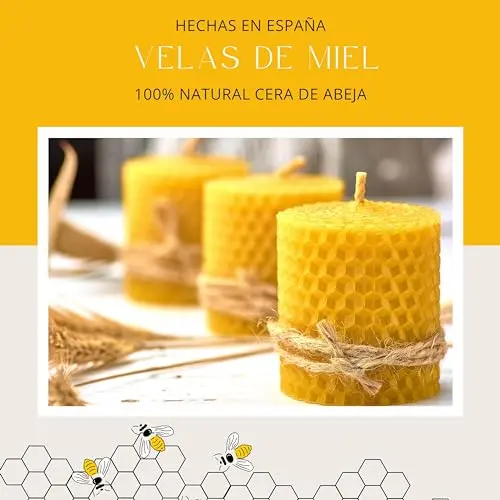 BESOULS 8 Velas de Miel de Abeja y 2 Palo Santo de REGALO | Ritual Mágico de Buena Suerte 11/22 + QR con contenido digital | 100% Cera e Incienso Natural | Hechas a Mano | Sin Parafina 10x2cm