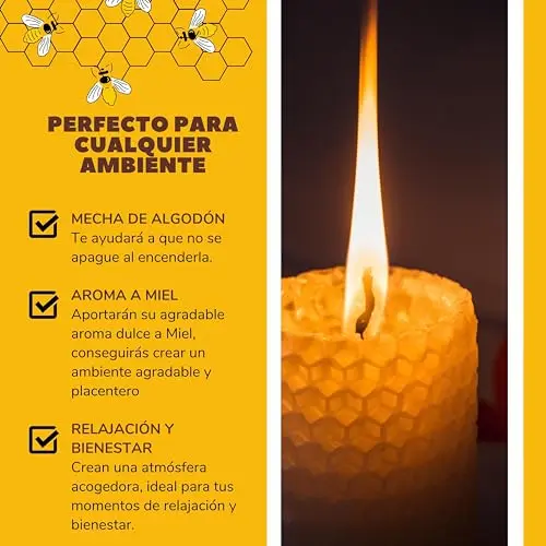 BESOULS 8 Velas de Miel de Abeja y 2 Palo Santo de REGALO | Ritual Mágico de Buena Suerte 11/22 + QR con contenido digital | 100% Cera e Incienso Natural | Hechas a Mano | Sin Parafina 10x2cm