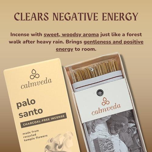 Calmveda Varitas de Incienso - Hecho de Flores Recicladas | Incienso Espiritual o Inciensos para Sacar Malas Energías Incienso Santo Palo Santo - Sin Carbón 80 varitas de Incienso